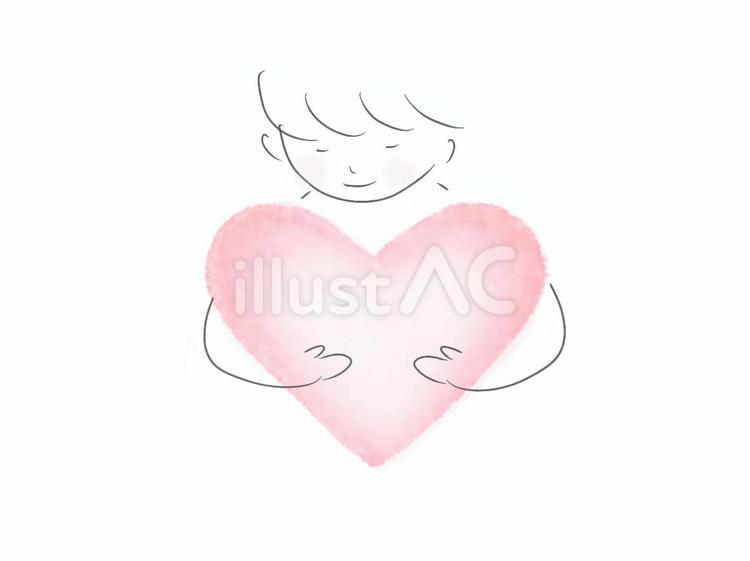 やさしい水彩のハートを抱く手描き人物 水彩,手描き,ハートのイラスト素材