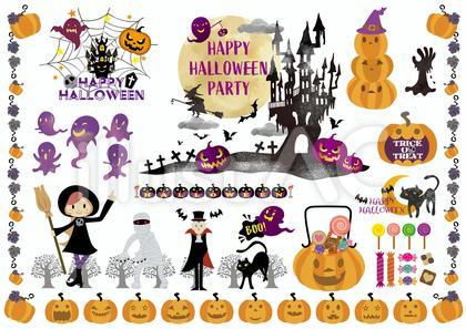 ハロウィンのかわいいイラストセット