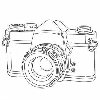 クラシックな一眼レフカメラの白黒イラスト カメラ,一眼レフ,線画,フィルムカメラ,クラシックカメラ,白黒,モノクロ,レトロ,グラフィック,ビンテージのイラスト素材