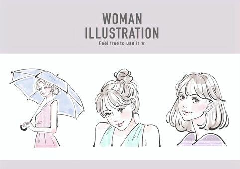 Female handwriting style illustration material set, Female handwriting style illustration material set, a cah wadon, wong, gaya tulisan tangan,
