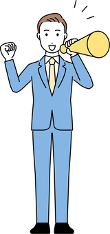 Suit male-162-whole body, employee, businessman, megaphone, JPG, PNG and AI