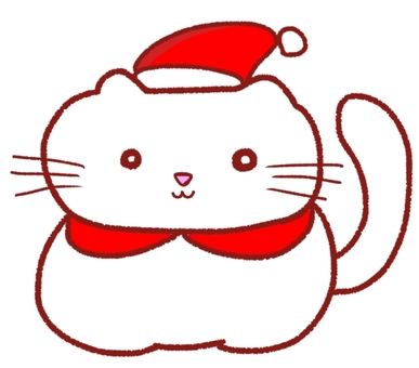 猫　サンタ　イラスト 猫,白,ゆるかわ,かわいい,サンタ,クリスマス,イベント,アイコン,イラスト,動物のイラスト素材