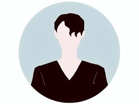 Vネックの男性　アイコン vネック,男性,黒髪,パーマ,くせ毛,顔なし,ミントグリーン,丸枠,アイコンのイラスト素材