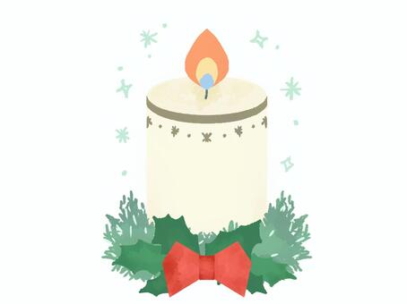 【水彩風手描き】クリスマスキャンドル クリスマスキャンドル,キャンドル,クリスマス,灯り,飾り,ヒイラギ,リボン,水彩風,手描きのイラスト素材
