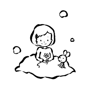 女の子 女の子 うさぎ,花,人のイラスト素材