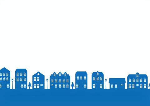 青色の可愛くておしゃれな街並み 青色の可愛くておしゃれな街並み 街,家,街灯,木,欧州,洋風,青色,イラスト,風景,背景のイラスト素材