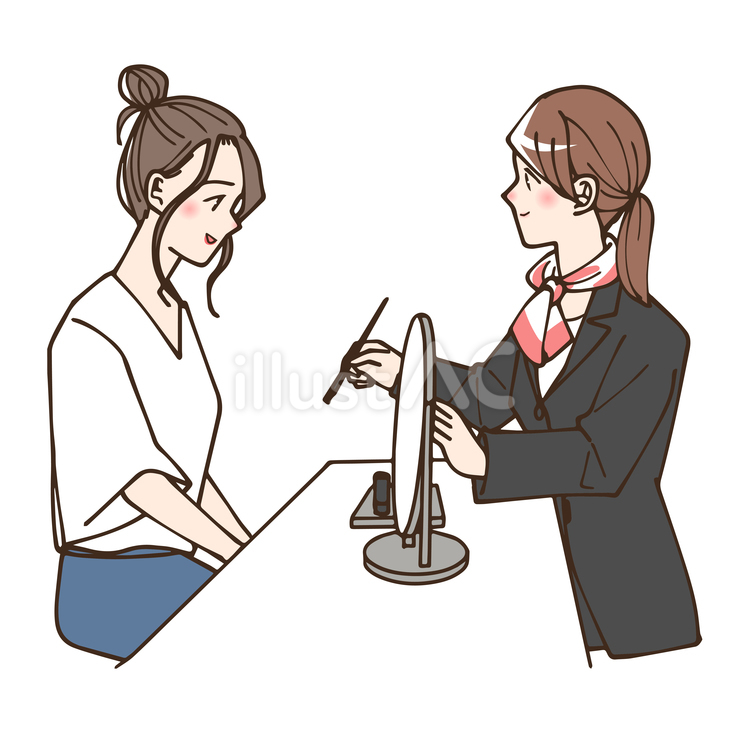 美容部員にメイクしてもらう女性 美容部員,スタッフ,百貨店のイラスト素材