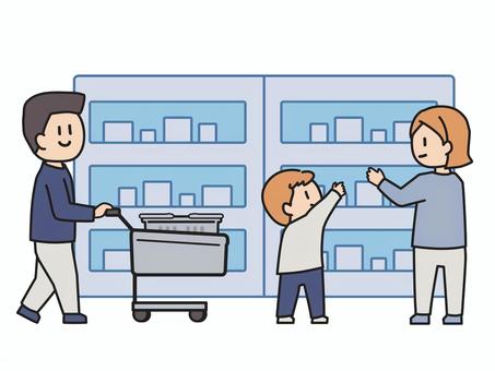 買い物をする家族のイラスト 買い物,カート,スーパー,日常生活,夫婦,子ども,買い出し,生活,買い物風景,主婦のイラスト素材