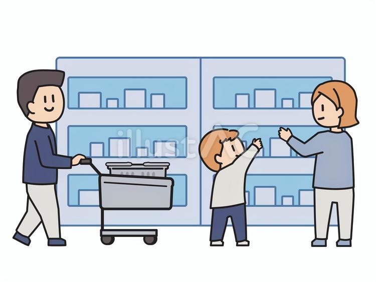 買い物をする家族のイラスト 買い物,カート,スーパーのイラスト素材