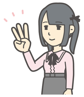  地雷系女子-333-バスト 数字,地雷系,女性,女の子,ツインテール,人物,かわいい,3,指差し,ハンドサインのイラスト素材