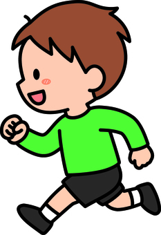 緑の走る男の子です。 走る,シンプル,アクション,子供,元気,屋外,遊ぶ,動き,笑顔,男の子のイラスト素材