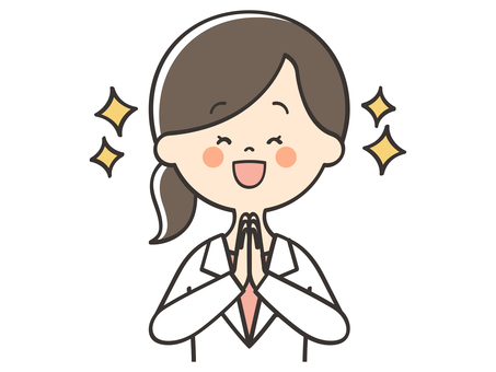 感激する白衣の女性 感謝,ありがとう,嬉しい,喜び,笑顔,いただきます,ごちそうさまでした,女医,医者,医師のイラスト素材