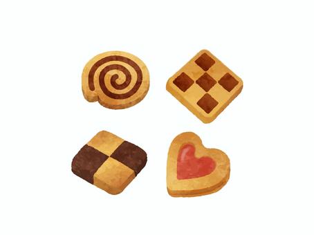 クッキー4種 クッキー4種 クッキー,ハート,お菓子,ココア,手作り,焼き菓子,水彩,ジャム,手描き,手書きのイラスト素材