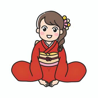 レトロな色の着物で正座して挨拶する女性 着物,無地,和装,お辞儀,挨拶,いらっしゃいませ,出迎え,ありがとう,正座,大和撫子のイラスト素材