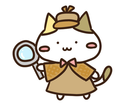 虫眼鏡を持った名探偵のかわいい三毛猫 名探偵,虫眼鏡,調査,潜入,探偵,動物,ねこ,推理,事件解決,謎解きのイラスト素材