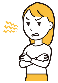  ロングヘア女性(黄)-142-バスト 怒る,女性,女の子,人物,かわいい,怒り,キレる,ムカつく,喧嘩,プンプンのイラスト素材