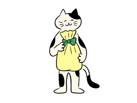 プレゼントを持つ猫２（カラー） 猫,プレゼント,贈り物,クリスマスプレゼント,誕生日プレゼント,記念日,暮らし,かわいい,ゆるい,手描きのイラスト素材