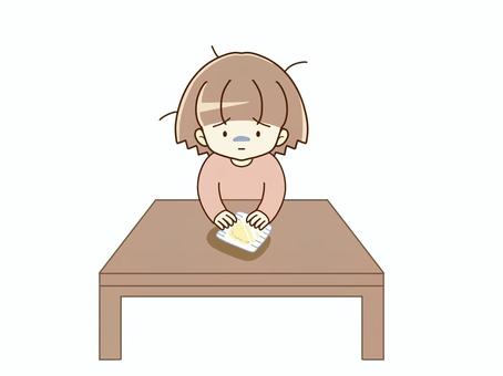 貧困の子供の食事 貧しい,貧困,栄養不足,栄養失調,体調不良,子供,留守番,育児放棄,放置,1人のイラスト素材