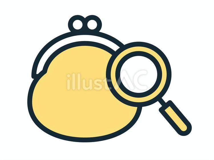 虫眼鏡とがま口財布のアイコン 財布,がま口,家計のイラスト素材