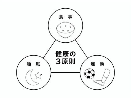 モノクロ 健康3原則（食事・運動・睡眠） 食事,運動,睡眠,モノクロ,生活習慣,健康,健康維持,ご飯,サッカー,夜のイラスト素材