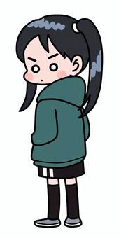 パーカーを着る女の子 パーカーを着る女の子 小学生,女の子,パーカー,フーディー,ツインテール,スカート,ハイソックス,後ろ姿,振り返るのイラスト素材