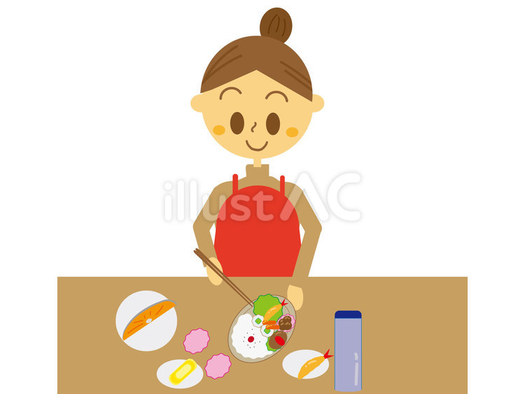 お弁当作りをしている女性 お弁当,調理,調理中のイラスト素材