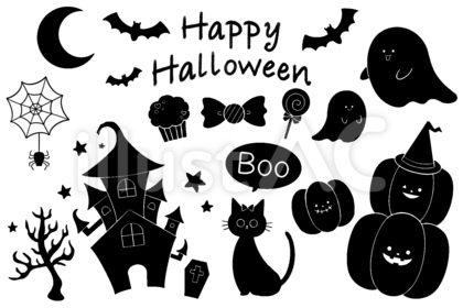 ハロウィンの黒シルエットイラストセット