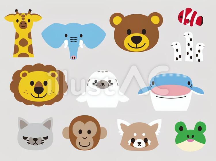 動物の顔のセット2 動物,キリン,象のイラスト素材