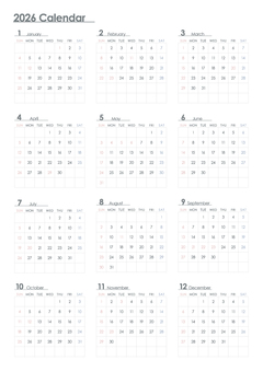2026年カレンダー/日曜始まり/縦型 カレンダー,手帳,日付,2026年,デジタルプランナー,トラッカー,a4サイズ,日曜始まり,縦のイラスト素材