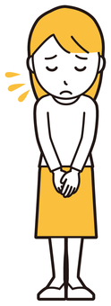 ロングヘア女性(黄)-058-全身 おじぎ,女性,女の子,人物,かわいい,挨拶,お礼,ごめんなさい,すみません,謝るのイラスト素材