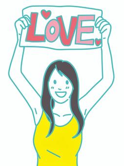 推し活でライブに参戦している女性 女性,推し活,ライブ,love,文字,タンクトップ,ロングヘア,女の子,上半身,楽しいのイラスト素材