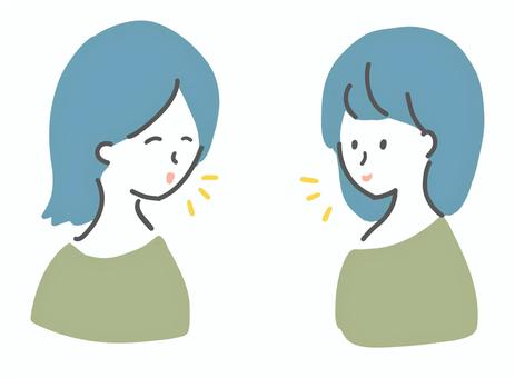 楽しそうに会話する女性 女性,会話,おしゃべり,二人,女子会,シンプル,笑顔,楽しい,ラフタッチ,手書き風のイラスト素材