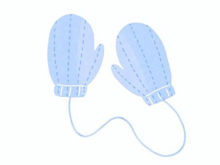 紐付き手袋(ブルー) 紐付き手袋(ブルー) 手袋,防寒,紐,毛糸,子ども用,ミトン,冬のイラスト素材