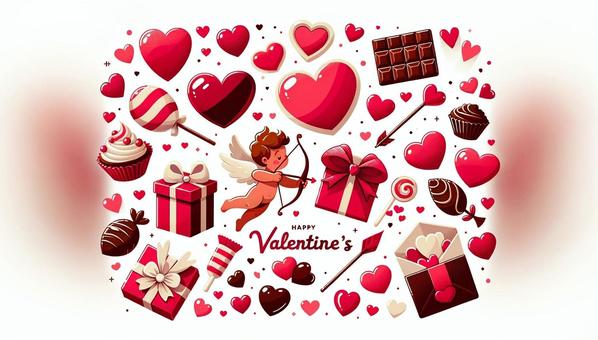 Illustration, valentine, cupid, chocolate, 