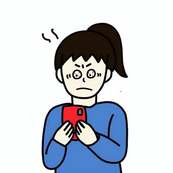 目が血走ってスマホする女性 女性,人物,シンプル,スマホ,血走り,依存症,興奮のイラスト素材