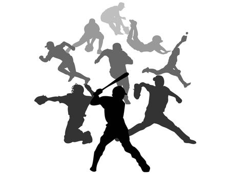 野球選手集４ 野球,スポーツ,高校野球,プロ野球,球児,ピッチャー,バッター,ピッチング,バッティング,シルエットのイラスト素材
