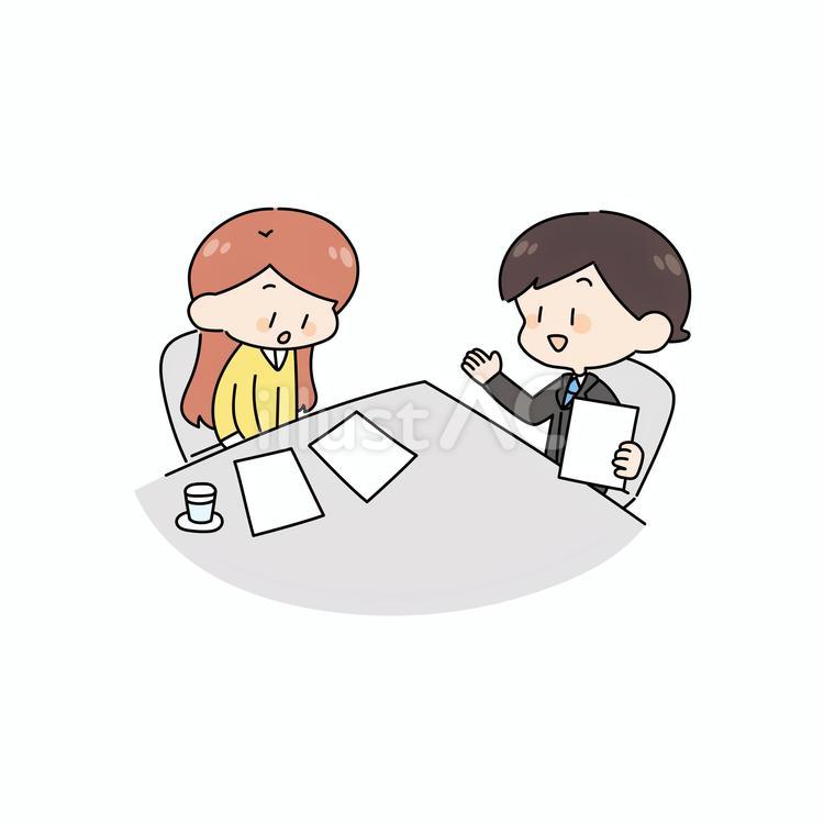 窓口で相談する人と接客するスーツの男性 男性,若い,スーツのイラスト素材