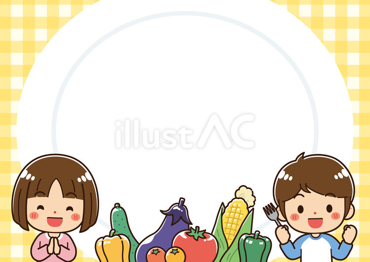 美味しい夏野菜と子供たちのフレーム(2) フレーム,夏野菜,夏のイラスト素材