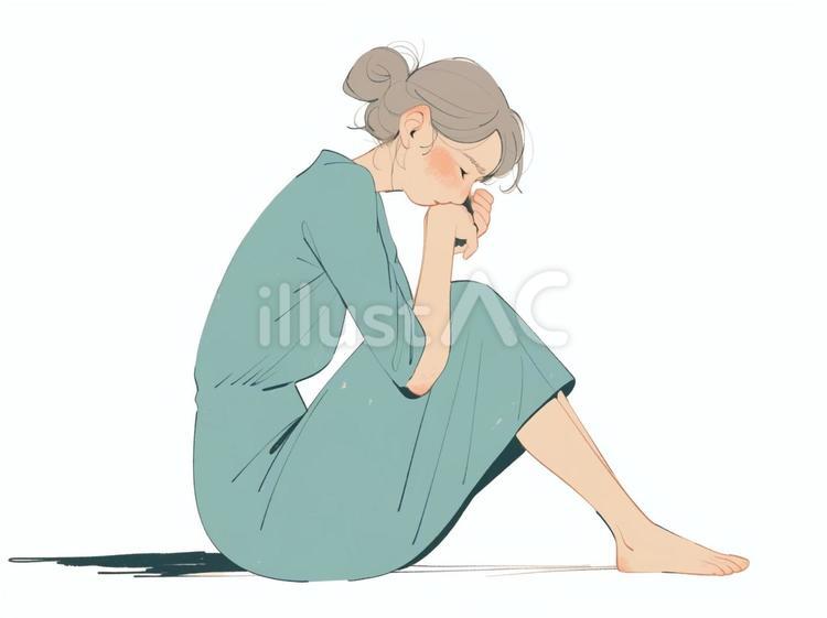 自分の殻に閉じこもる落ち込んだ女性 女性,ストレス,落ち込むのイラスト素材