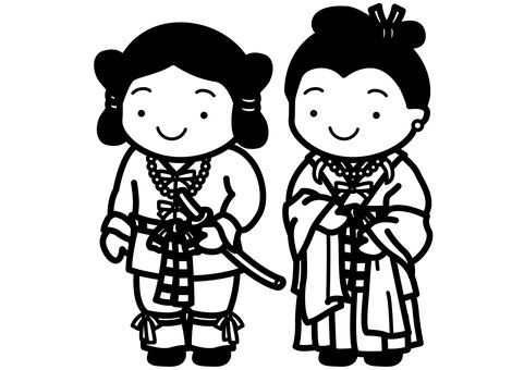 古墳人-1c 古墳時代,服装,古代人,みずら,刀,ズボン,スカート,着物,首飾り,耳飾りのイラスト素材