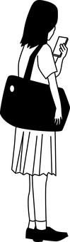 女子スマホ見る  女子スマホ見る  学生,女子,スマホ,見る,制服,立ち姿,通学,鞄,白黒のイラスト素材