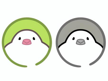 初期設定アイコン風 / 文鳥 アイコン,緑,モノクロ,文鳥,動物,初期アイコン,アバター,シンプル,イラスト,ワンポイントのイラスト素材