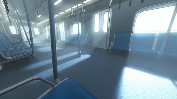 海外風の電車の光が差し込む無人の座席 電車,電車内,背景,乗り物,座席,吊り革,公共機関,交通機関,通勤,通学のイラスト素材