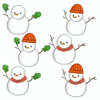 雪だるまセット 雪だるまセット 雪だるま,雪,毛糸,毛糸の帽子,マフラー,手袋,ゆきだるま,冬,12月,1月のイラスト素材