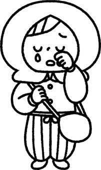 泣いている戦時中の女の子モノクロ 人物,子供,戦争,防災頭巾,泣く,悲しい,昭和,全身,涙,戦時中のイラスト素材