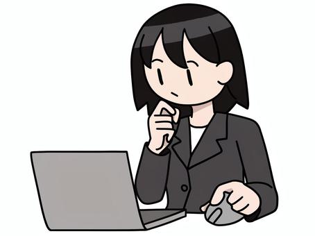 ビジネスウーマン ビジネスウーマン,女性,人物,オフィスワーク,パソコン作業,デスクワーク,仕事中,ノートパソコン,マウス,集中のイラスト素材