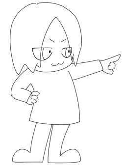 指差しポーズをする子供 指差しポーズ,子供,立ち絵,かわいい,ミニキャラ,塗り絵のイラスト素材