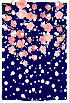 Illustration, new year's card, cold sympathy, cherry blossoms, 