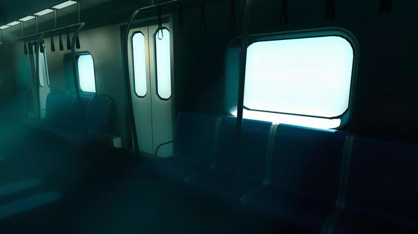 海外風の電車の光が差し込む暗く静かな車内 電車,電車内,背景,乗り物,座席,吊り革,公共機関,交通機関,通勤,通学のイラスト素材
