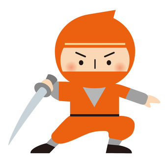 刀を構える忍者・オレンジ 忍者,人物,全身,歴史,忍び,忍術,日本,戦国,着物,かわいいのイラスト素材